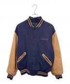 GAME SPORTSWEARゲームスポーツウェア）の古着「90's袖レザースタジャン」｜ネイビー×ブラウン