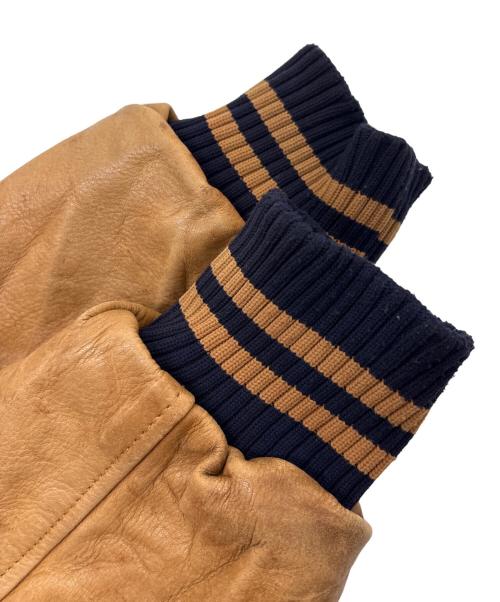 GAME SPORTSWEAR（ゲームスポーツウェア）GAME SPORTSWEAR (ゲームスポーツウェア) 90's袖レザースタジャン ネイビー×ブラウン サイズ:XLの古着・服飾アイテム