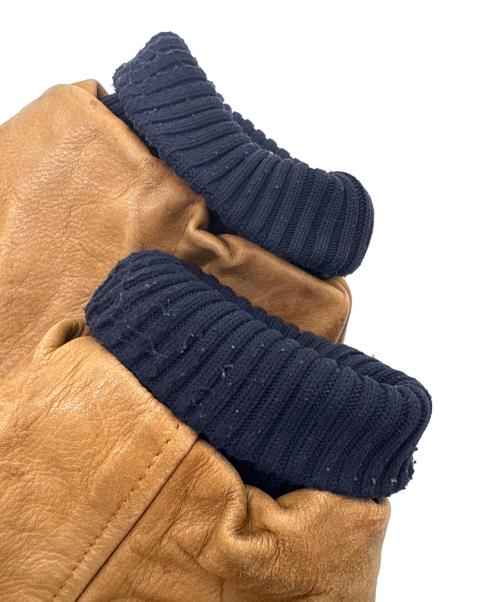 GAME SPORTSWEAR（ゲームスポーツウェア）GAME SPORTSWEAR (ゲームスポーツウェア) 90's袖レザースタジャン ネイビー×ブラウン サイズ:XLの古着・服飾アイテム