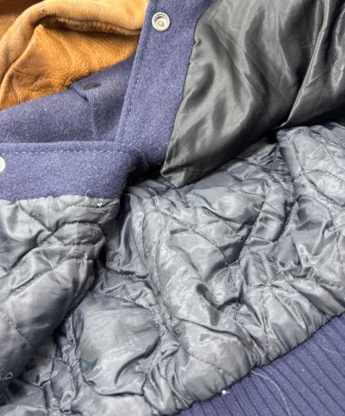 GAME SPORTSWEAR（ゲームスポーツウェア）GAME SPORTSWEAR (ゲームスポーツウェア) 90's袖レザースタジャン ネイビー×ブラウン サイズ:XLの古着・服飾アイテム