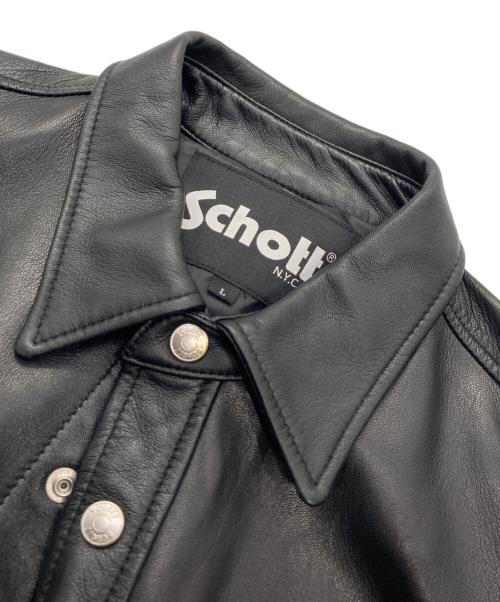 Schott（ショット）Schott (ショット) ラムレザー シャツ ブラック サイズ:Lの古着・服飾アイテム