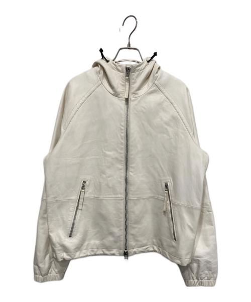 BOSS HUGO BOSS（ボス ヒューゴボス）BOSS HUGO BOSS (ボス ヒューゴボス) ラムレザーフーデッドジャケット ホワイト サイズ:48の古着・服飾アイテム