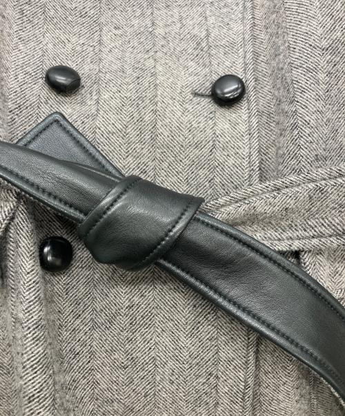 Maison Martin Margiela（メゾンマルタンマルジェラ）Maison Martin Margiela (メゾンマルタンマルジェラ) ラムレザー切替 ウールヘリンボーンPコート グレー サイズ:42の古着・服飾アイテム