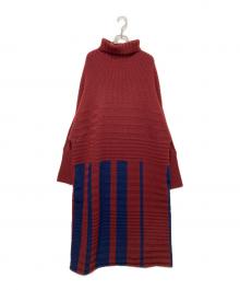 HeRIN.CYE（ヘリンドットサイ）の古着「ボックスニットワンピース」｜レッド×ネイビー