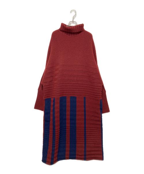 HeRIN.CYE（ヘリンドットサイ）HeRIN.CYE (ヘリンドットサイ) ボックスニットワンピース レッド×ネイビー サイズ:FREEの古着・服飾アイテム