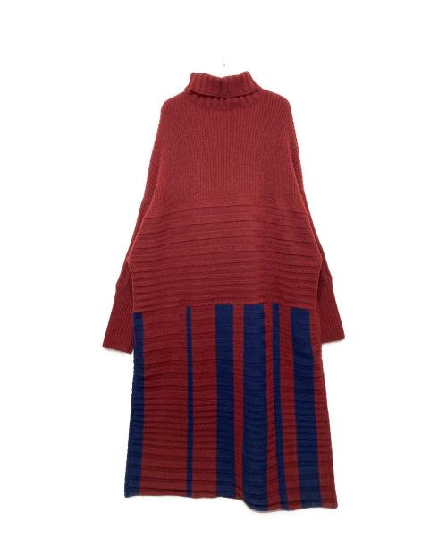 HeRIN.CYE（ヘリンドットサイ）HeRIN.CYE (ヘリンドットサイ) ボックスニットワンピース レッド×ネイビー サイズ:FREEの古着・服飾アイテム