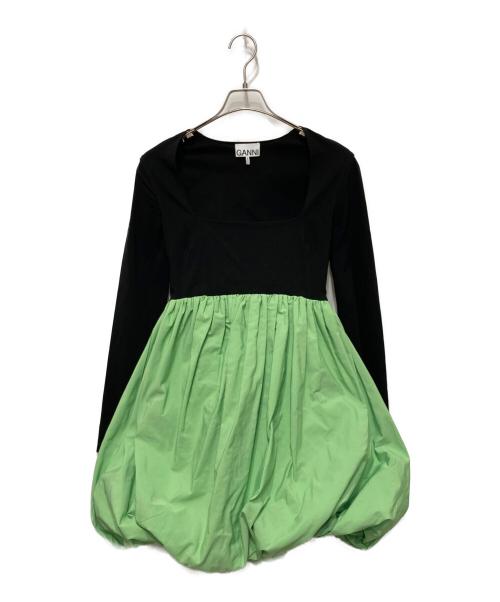 GANNI（ガニー）GANNI (ガニー) ジャージーミニワンピース グリーン×ブラック サイズ:32の古着・服飾アイテム