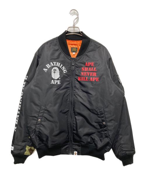 A BATHING APE（ア ベイシング エイプ）A BATHING APE (ア ベイシング エイプ) BAPE STENCIL LOOSE FIT MA-1 ブラック サイズ:Lの古着・服飾アイテム