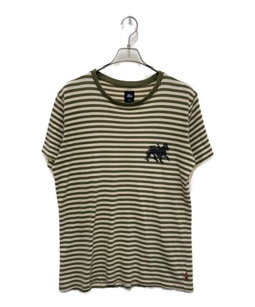 stussy（ステューシー）stussy (ステューシー) ボーダーTシャツ グリーン×アイボリー サイズ:Sの古着・服飾アイテム