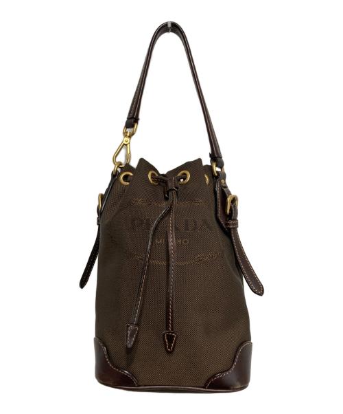 PRADA（プラダ）PRADA (プラダ) ロゴジャガード巾着バッグ ブラウンの古着・服飾アイテム