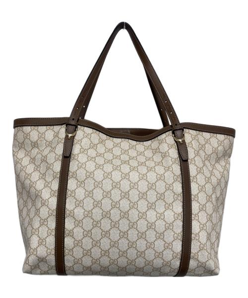GUCCI（グッチ）GUCCI (グッチ) GGスプリームキャンバストートバッグ ホワイト×ブラウンの古着・服飾アイテム