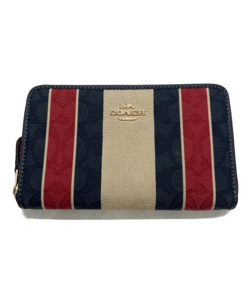 COACH（コーチ）COACH (コーチ) ラウンドジップウォレット ブルー×レッドの古着・服飾アイテム
