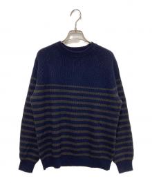 DRAWER（ドゥロワー）の古着「カシミヤ混ボーダーニット」｜ネイビー×ブラウン
