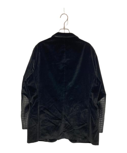 HUGO BOSS（ヒューゴ ボス）HUGO BOSS (ヒューゴ ボス) ラムスキンエルボーパッチベロアテーラードジャケット ブラック サイズ:52の古着・服飾アイテム