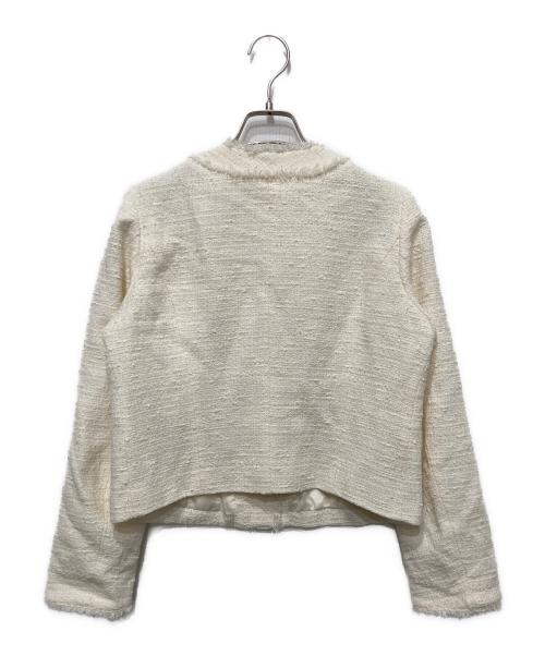 La boutique BonBon（ラブティックボンボン）La boutique BonBon (ラブティックボンボン) ファンシーツイードクロップドVネックジャケット アイボリー サイズ:FREEの古着・服飾アイテム