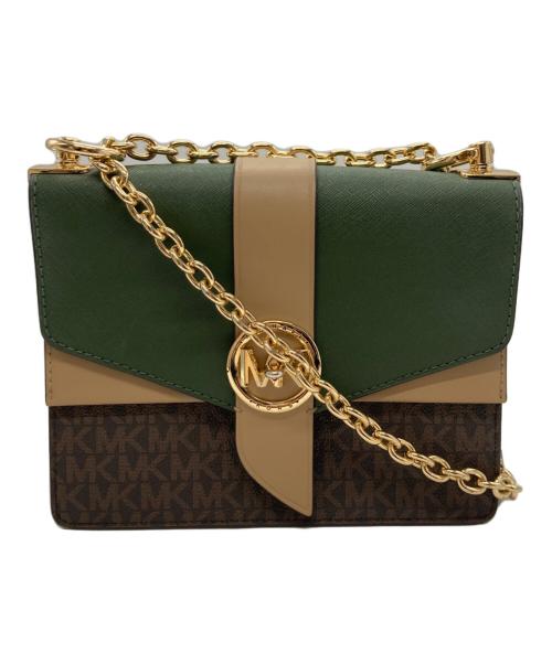 MICHAEL KORS（マイケル・コース）MICHAEL KORS (マイケル・コース) チェーンショルダーバッグ ブラウン×グリーンの古着・服飾アイテム