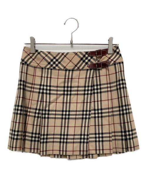 BURBERRY BLUE LABEL（バーバリー ブルー レーベル）BURBERRY BLUE LABEL (バーバリー ブルー レーベル) ウールチェック巻きミニスカート ブラウン サイズ:38の古着・服飾アイテム