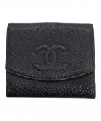 CHANELシャネル）の古着「ココマークキャビアスキン3つ折り財布」｜ブラック