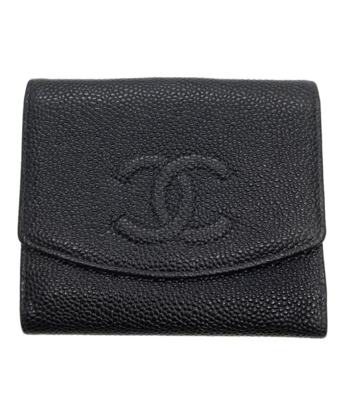 CHANEL（シャネル）CHANEL (シャネル) ココマークキャビアスキン3つ折り財布 ブラックの古着・服飾アイテム