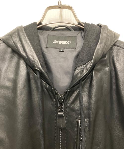 AVIREX（アヴィレックス）AVIREX (アヴィレックス) フーデッドレザージャケット ブラック サイズ:Lの古着・服飾アイテム