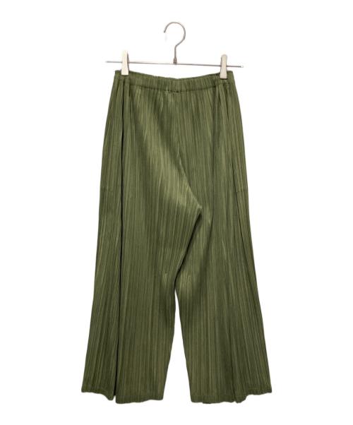 PLEATS PLEASE（プリーツプリーズ）PLEATS PLEASE (プリーツプリーズ) バックレイヤードスリット プリーツパンツ グリーン サイズ:3の古着・服飾アイテム
