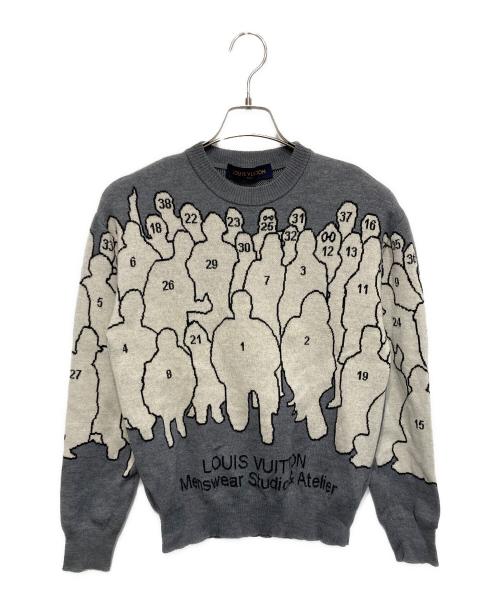 LOUIS VUITTON（ルイ ヴィトン）LOUIS VUITTON (ルイ ヴィトン) スタジオジャガードクルーネックニット グレー サイズ:Ｓの古着・服飾アイテム