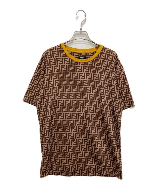 FENDI（フェンディ）FENDI (フェンディ) ズッカ総柄クルーネックTシャツ ブラウン サイズ:Ｍの古着・服飾アイテム