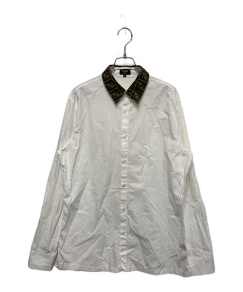FENDI（フェンディ）FENDI (フェンディ) 襟ズッカブロードシャツ ホワイト×ブラウン サイズ:41の古着・服飾アイテム