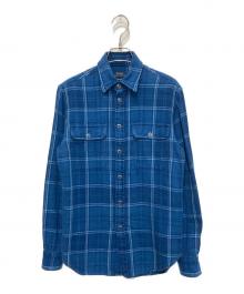 POLO RALPH LAUREN（ポロ・ラルフローレン）の古着「エルボーパッチチェックシャツ」｜ブルー