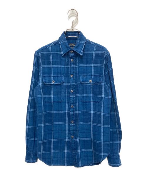 POLO RALPH LAUREN（ポロ・ラルフローレン）POLO RALPH LAUREN (ポロ・ラルフローレン) エルボーパッチチェックシャツ ブルー サイズ:XSの古着・服飾アイテム