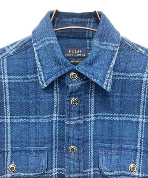 POLO RALPH LAUREN（ポロ・ラルフローレン）POLO RALPH LAUREN (ポロ・ラルフローレン) エルボーパッチチェックシャツ ブルー サイズ:XSの古着・服飾アイテム