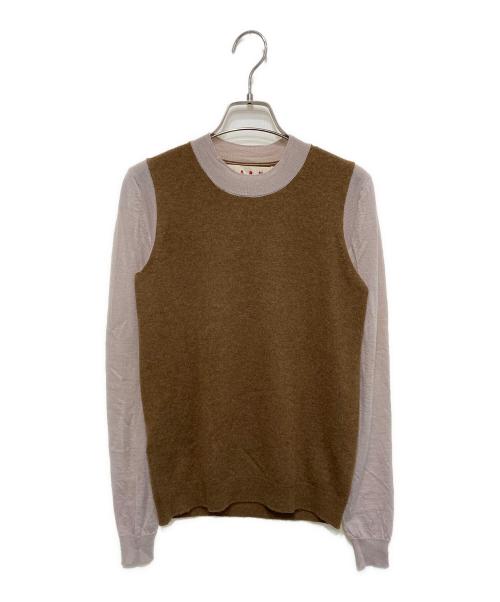 MARNI（マルニ）MARNI (マルニ) カシミヤ リブ切替 クルーネックニット ブラウン×ベージュ サイズ:38の古着・服飾アイテム