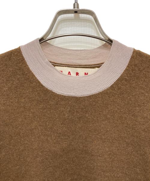 MARNI（マルニ）MARNI (マルニ) カシミヤ リブ切替 クルーネックニット ブラウン×ベージュ サイズ:38の古着・服飾アイテム