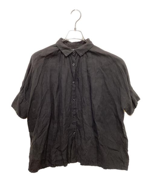 Honnete（オネット）Honnete (オネット) アイリッシュリネン半袖ギャザーブラウス ブラウン サイズ:FREEの古着・服飾アイテム