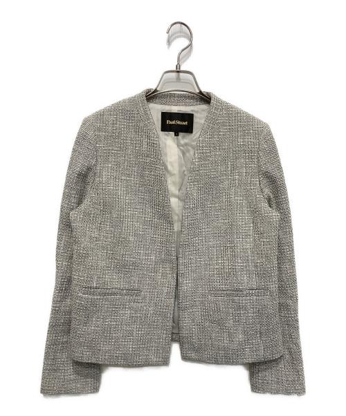 Paul Stuart（ポールスチュアート）Paul Stuart (ポールスチュアート) コットンラメテクスチャーノーカラージャケット グレー サイズ:6の古着・服飾アイテム