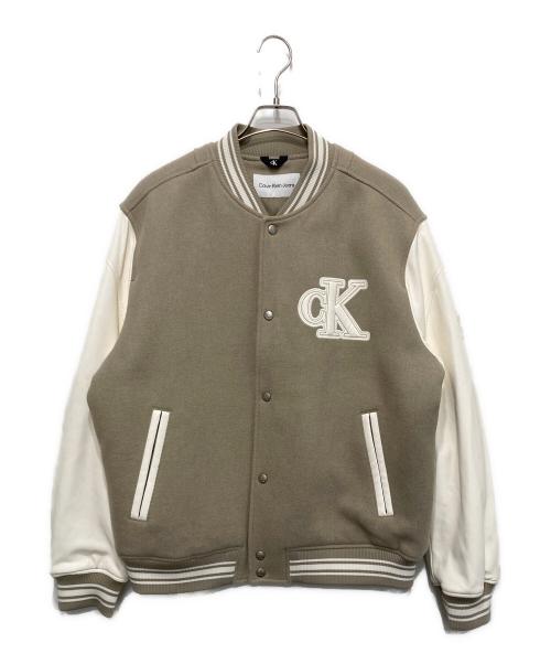 Calvin Klein（カルバンクライン）Calvin Klein (カルバンクライン) バーシティ ボンバー ジャケット ベージュ サイズ:Lの古着・服飾アイテム