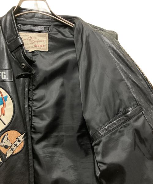 AVIREX（アヴィレックス）AVIREX (アヴィレックス) ラムスキン パッチドシングルライダースジャケット ブラック サイズ:XLの古着・服飾アイテム