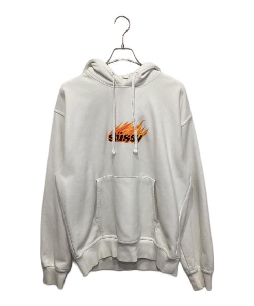 stussy（ステューシー）stussy (ステューシー) フレイムフーディー ホワイト サイズ:Lの古着・服飾アイテム