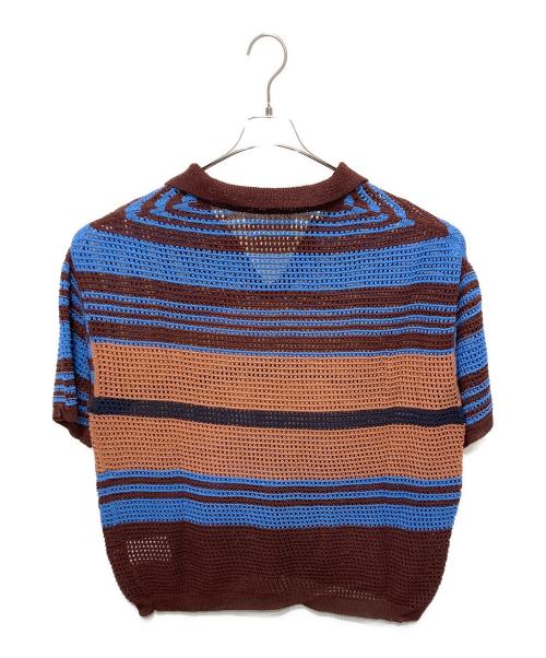 YOKE（ヨーク）YOKE (ヨーク) ボーダーメッシュニットポロシャツ ブラウン×ブルー サイズ:3の古着・服飾アイテム