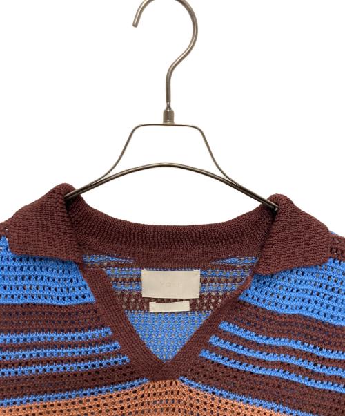 YOKE（ヨーク）YOKE (ヨーク) ボーダーメッシュニットポロシャツ ブラウン×ブルー サイズ:3の古着・服飾アイテム