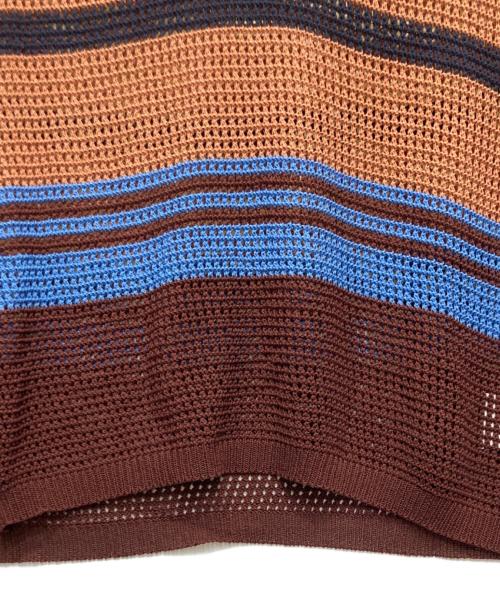 YOKE（ヨーク）YOKE (ヨーク) ボーダーメッシュニットポロシャツ ブラウン×ブルー サイズ:3の古着・服飾アイテム