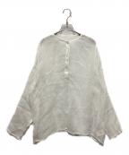 FRAMeWORKフレームワーク）の古着「LINENクレープヘンリーネックブラウス」｜ホワイト