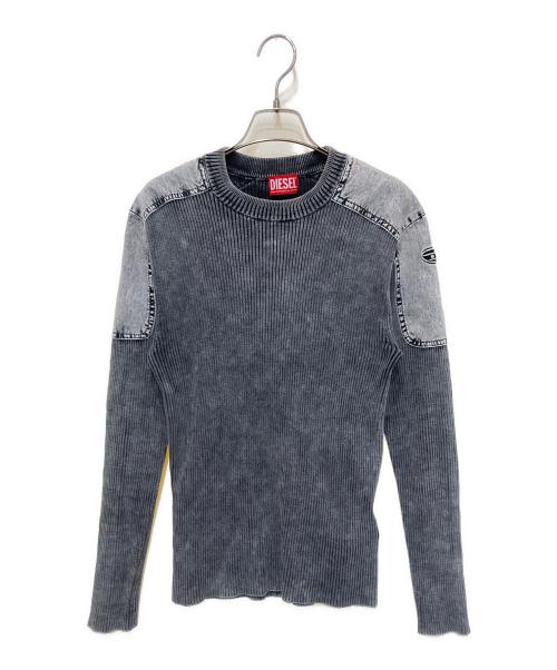 DIESEL（ディーゼル）DIESEL (ディーゼル) コットン デニム切替プルオーバー ニット グレー サイズ:XSの古着・服飾アイテム