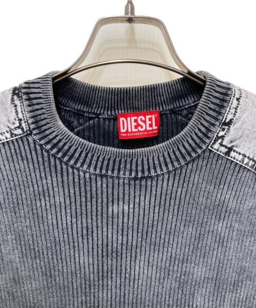DIESEL（ディーゼル）DIESEL (ディーゼル) コットン デニム切替プルオーバー ニット グレー サイズ:XSの古着・服飾アイテム