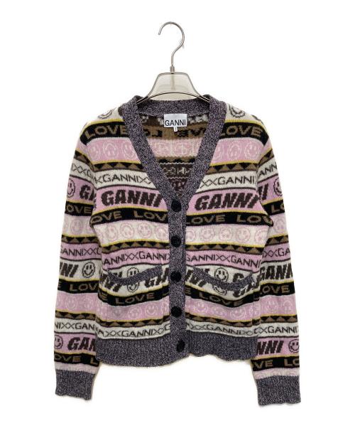 GANNI（ガニー）GANNI (ガニー) グラフィックカーディガン パープル×ピンク サイズ:XSの古着・服飾アイテム