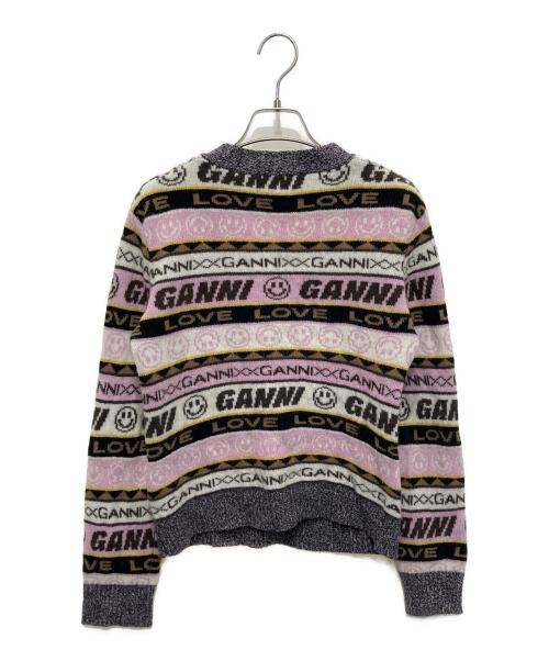 GANNI（ガニー）GANNI (ガニー) グラフィックカーディガン パープル×ピンク サイズ:XSの古着・服飾アイテム