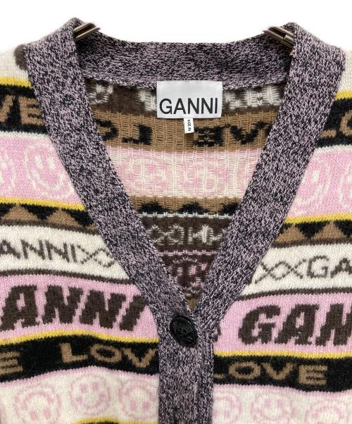 GANNI（ガニー）GANNI (ガニー) グラフィックカーディガン パープル×ピンク サイズ:XSの古着・服飾アイテム