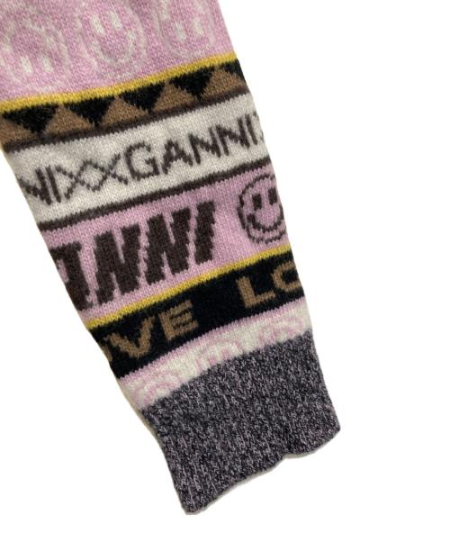 GANNI（ガニー）GANNI (ガニー) グラフィックカーディガン パープル×ピンク サイズ:XSの古着・服飾アイテム