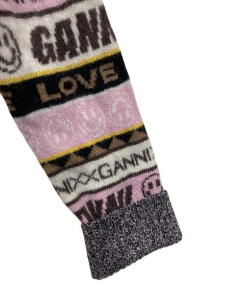 GANNI（ガニー）GANNI (ガニー) グラフィックカーディガン パープル×ピンク サイズ:XSの古着・服飾アイテム
