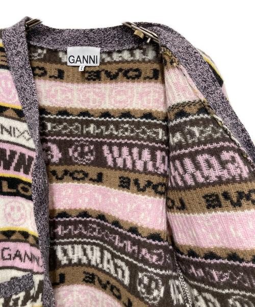 GANNI（ガニー）GANNI (ガニー) グラフィックカーディガン パープル×ピンク サイズ:XSの古着・服飾アイテム